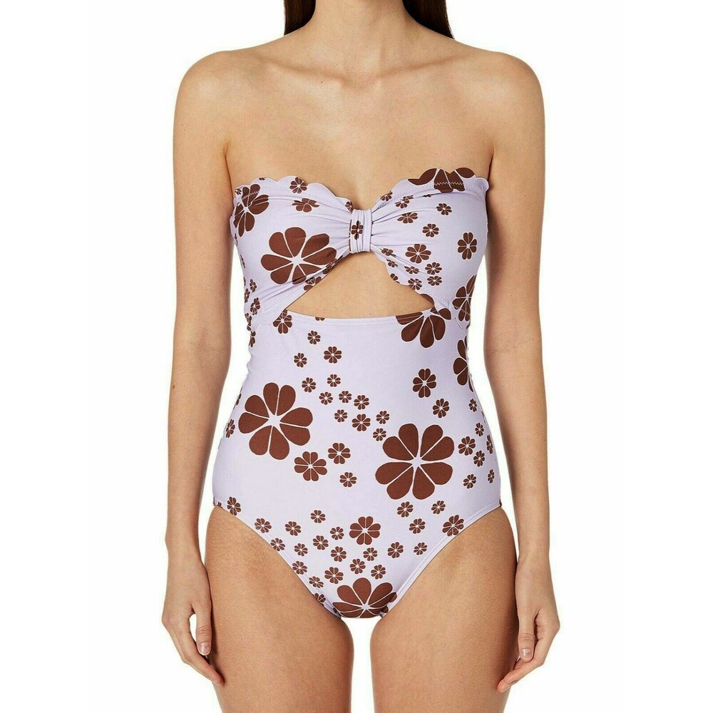 KATE SPADE new york Flower Scalloped Cutout Strapless Bandeau Swimsuit  XL Lilac